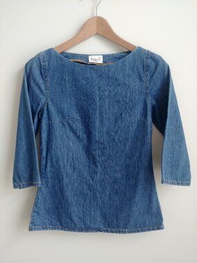 Cubus 34 approx XS 100% cotton blue jean denim blouse top 3/4 sleeve